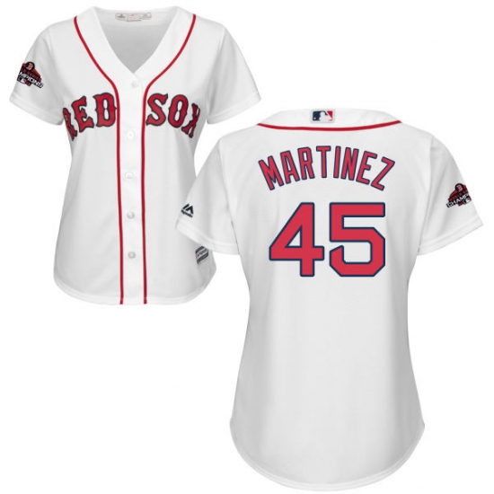 Women's Majestic Boston Red Sox 45 Pedro Martinez Authentic White Home 2018 World Series Champions MLB Jersey