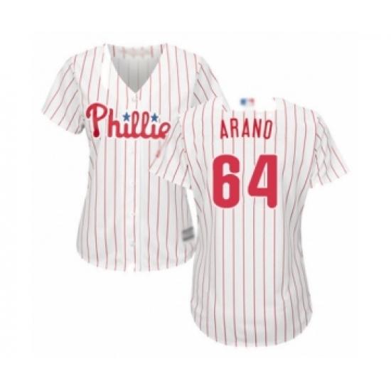 Women's Philadelphia Phillies 64 Victor Arano Authentic White Red Strip Home Cool Base Baseball Player Jersey