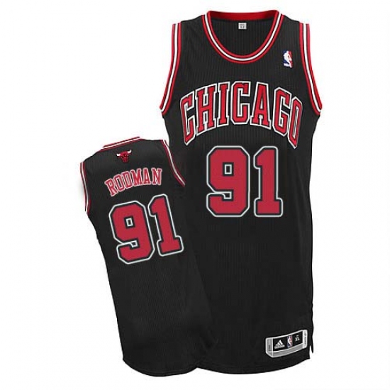 Men's Adidas Chicago Bulls 91 Dennis Rodman Authentic Black Alternate NBA Jersey