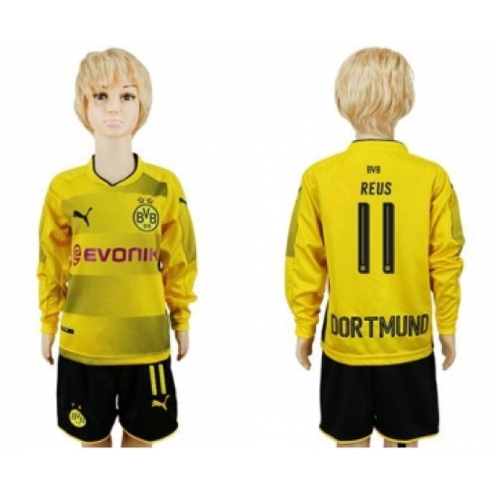 Dortmund 11 Reus Home Long Sleeves Kid Soccer Club Jersey