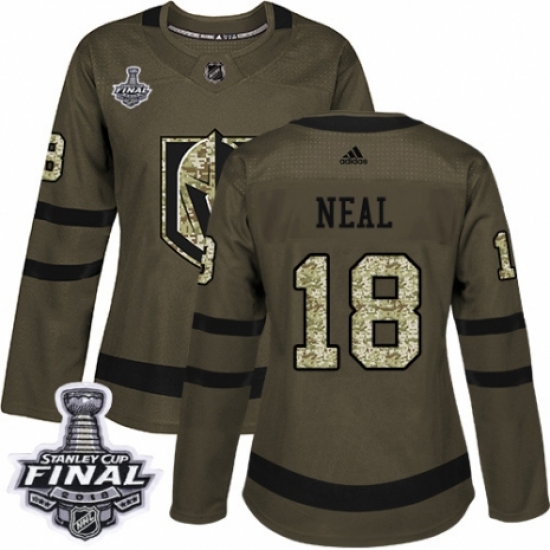 Women's Adidas Vegas Golden Knights 18 James Neal Authentic Green Salute to Service 2018 Stanley Cup Final NHL Jersey