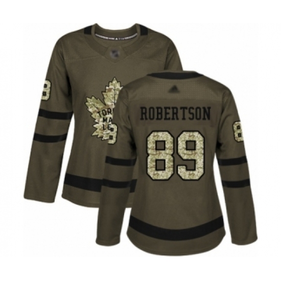 Women's Toronto Maple Leafs 89 Nicholas Robertson Authentic Green Salute to Service Hockey Jersey