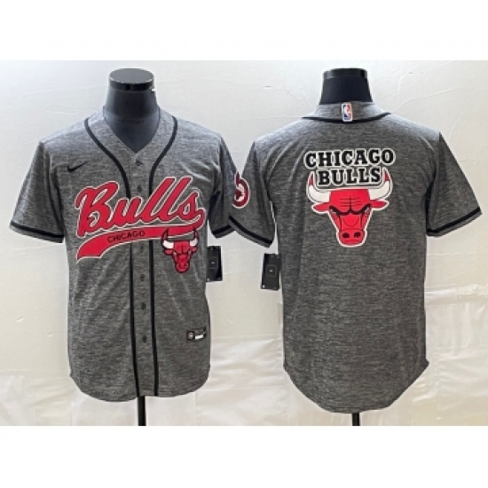 Men's Chicago Bulls Blank Grey Gridiron Cool Base Stitched Baseball Jersey