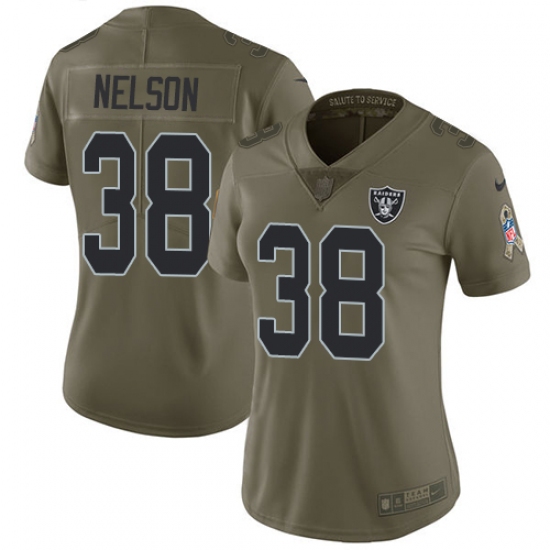 Women's Nike Oakland Raiders 38 Nick Nelson Limited Olive 2017 Salute to Service NFL Jersey