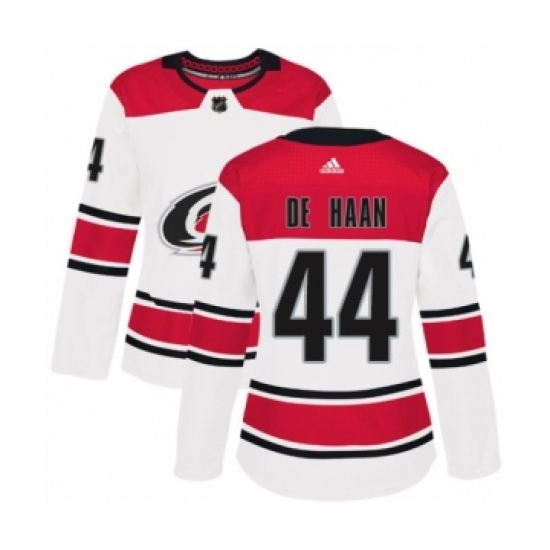 Women's Adidas Carolina Hurricanes 44 Calvin De Haan Authentic White Away NHL Jersey