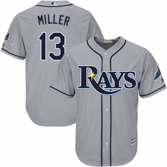 Men's Majestic Tampa Bay Rays 13 Brad Miller Replica Grey Road Cool Base MLB Jersey