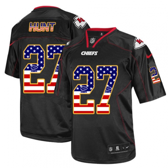 Men's Nike Kansas City Chiefs 27 Kareem Hunt Elite Black USA Flag Fashion NFL Jersey