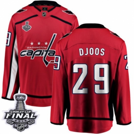 Youth Washington Capitals 29 Christian Djoos Fanatics Branded Red Home Breakaway 2018 Stanley Cup Final NHL Jersey