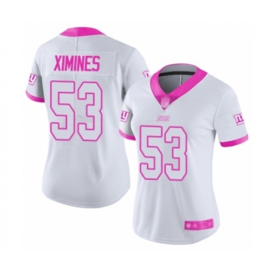 Women's New York Giants 53 Oshane Ximines Limited White Pink Rush Fashion Football Jersey