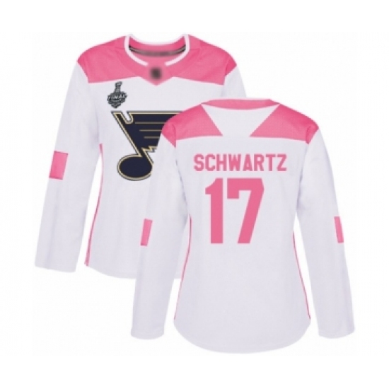 Women's St. Louis Blues 17 Jaden Schwartz Authentic White Pink Fashion 2019 Stanley Cup Final Bound Hockey Jersey