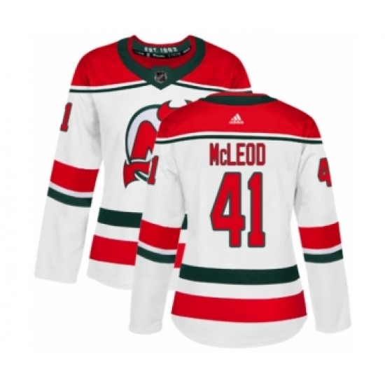 Women's Adidas New Jersey Devils 41 Michael McLeod Authentic White Alternate NHL Jersey