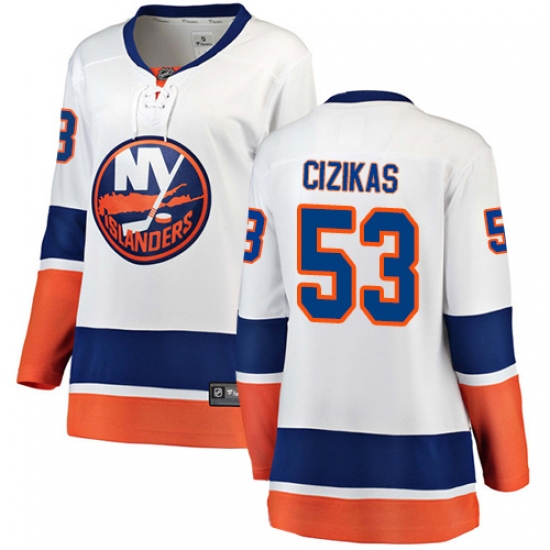 Women's New York Islanders 53 Casey Cizikas Fanatics Branded White Away Breakaway NHL Jersey