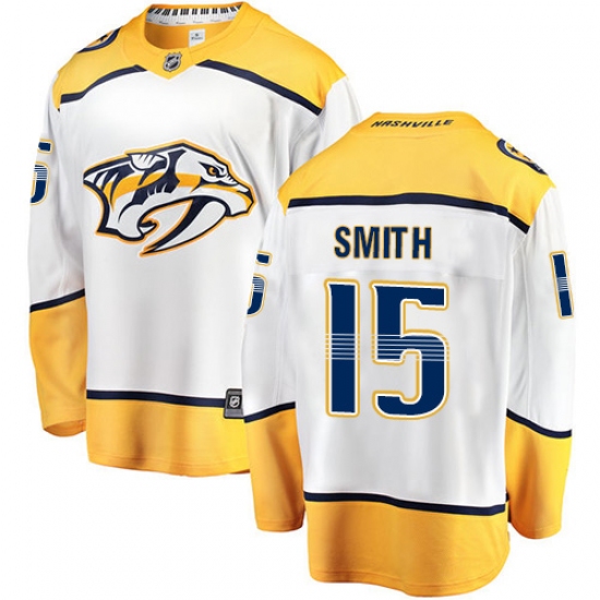 Men's Nashville Predators 15 Craig Smith Fanatics Branded White Away Breakaway NHL Jersey