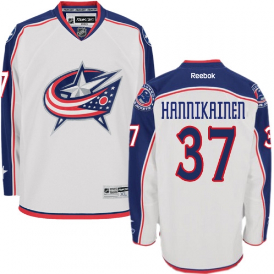 Women's Reebok Columbus Blue Jackets 37 Markus Hannikainen Authentic White Away NHL Jersey