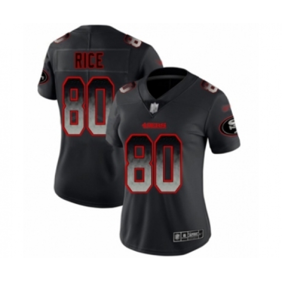 Women's San Francisco 49ers 80 Jerry Rice Limited Black Smoke Fashion Football Jersey