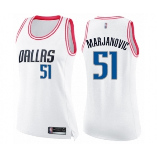 Women's Dallas Mavericks 51 Boban Marjanovic Swingman White Pink Fashion Basketball Jersey