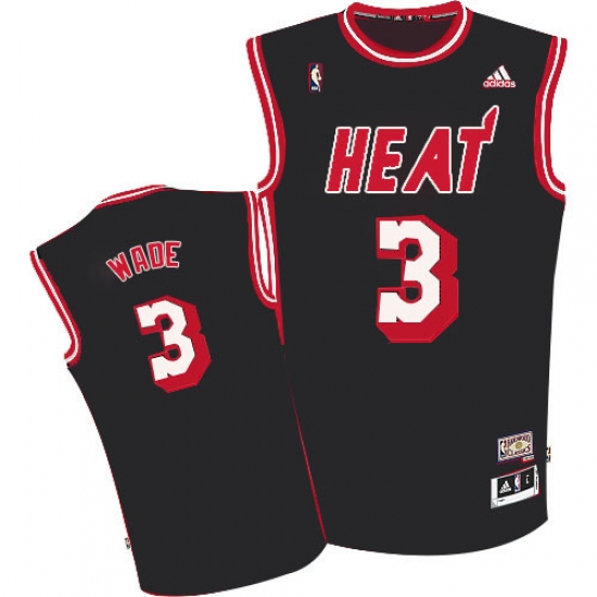 Men's Adidas Miami Heat 3 Dwyane Wade Swingman Black Hardwood Classics Nights NBA Jersey