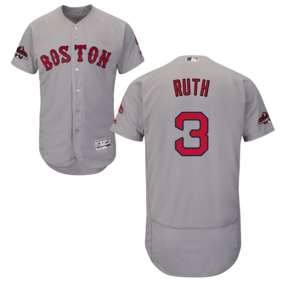 Men's Majestic Boston Red Sox 3 Babe Ruth Grey Road Flex Base Authentic Collection 2018 World Series Champions MLB Jersey