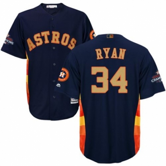 Men's Majestic Houston Astros 34 Nolan Ryan Replica Navy Blue Alternate 2018 Gold Program Cool Base MLB Jersey