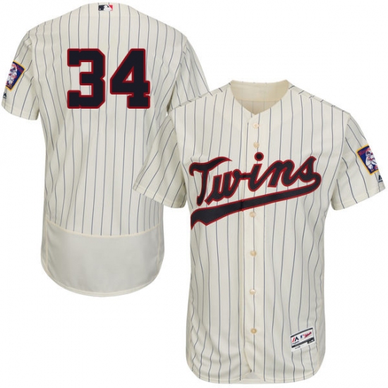 Men's Majestic Minnesota Twins 34 Kirby Puckett Authentic Cream Alternate Flex Base Authentic Collection MLB Jersey