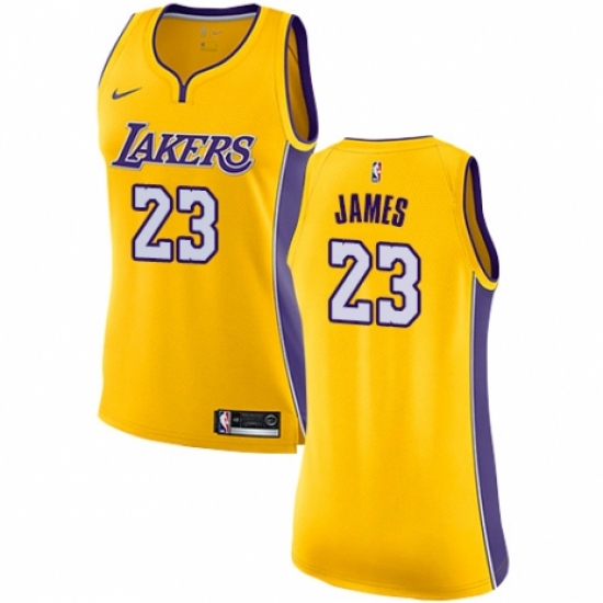 Women's Nike Los Angeles Lakers 23 LeBron James Authentic Gold NBA Jersey - Icon Edition