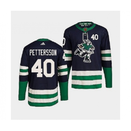 Men's Vancouver Canucks 40 Elias Pettersson Navy 2022 Reverse Retro Stitched Jersey