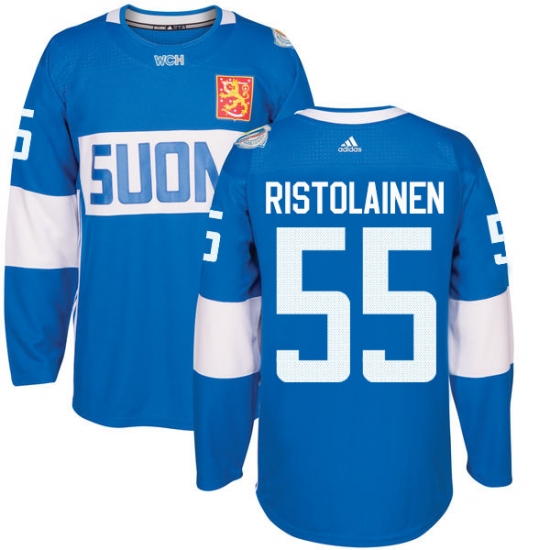 Men's Adidas Team Finland 55 Rasmus Ristolainen Premier Blue Away 2016 World Cup of Hockey Jersey