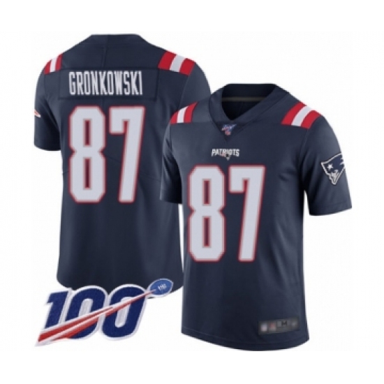 Men's New England Patriots 87 Rob Gronkowski Limited Navy Blue Rush Vapor Untouchable 100th Season Football Jersey