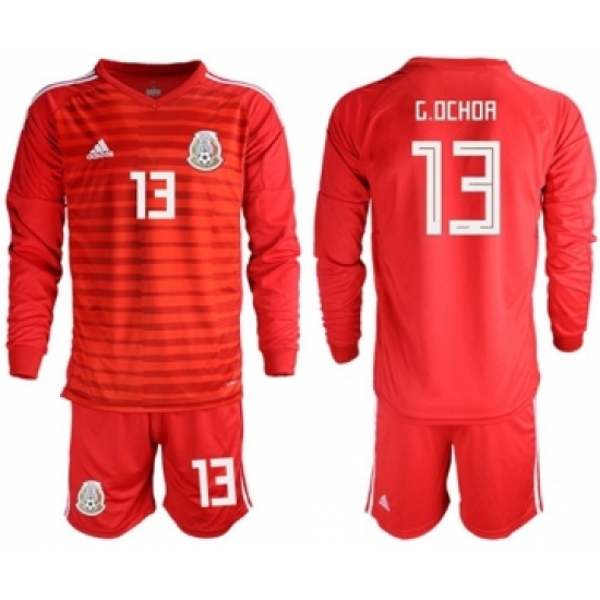 Mexico 13 G.Ochoa Red Long Sleeves Goalkeeper Soccer Country Jersey