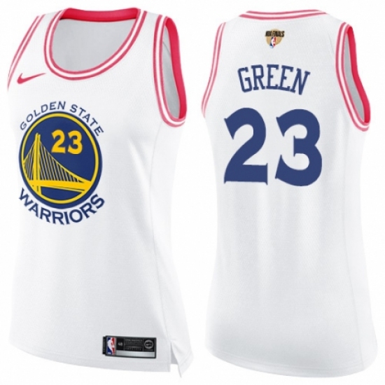 Women's Nike Golden State Warriors 23 Draymond Green Swingman White/Pink Fashion 2018 NBA Finals Bound NBA Jersey