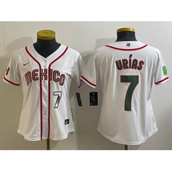 Women's Mexico Baseball 7 Julio Urias Number 2023 White World Classic Stitched Jersey4