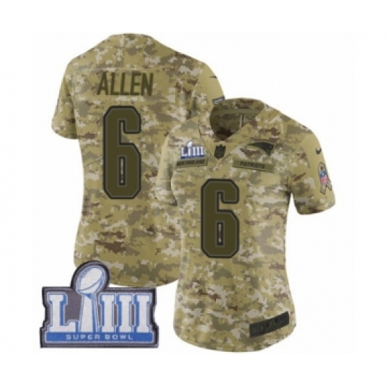 Women's Nike New England Patriots 6 Ryan Allen Limited Camo 2018 Salute to Service Super Bowl LIII Bound NFL JerseyA