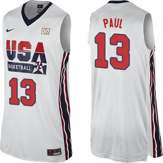 Men's Nike Team USA 13 Chris Paul Authentic White 2012 Olympic Retro Basketball Jersey