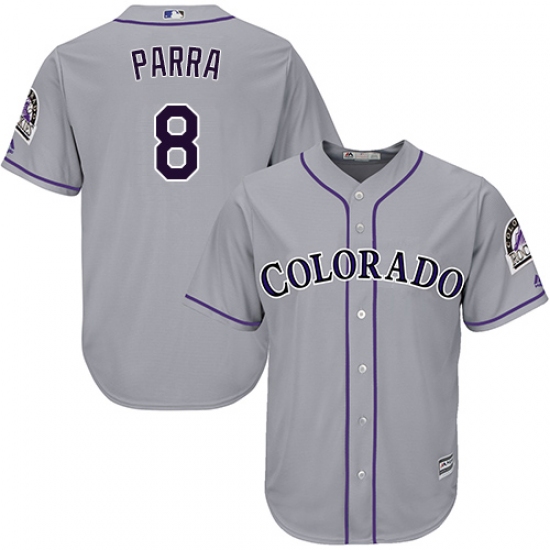 Men's Majestic Colorado Rockies 8 Gerardo Parra Replica Grey Road Cool Base MLB Jersey