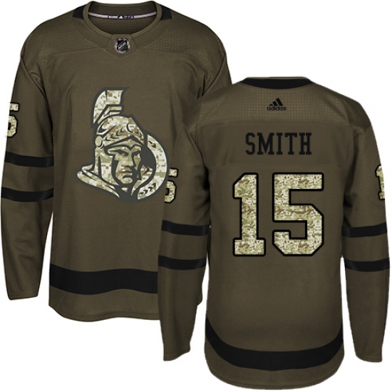 Youth Adidas Ottawa Senators 15 Zack Smith Premier Green Salute to Service NHL Jersey