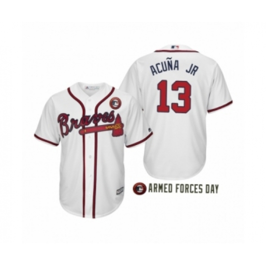 Women 2019 Armed Forces Day Ronald Acuna Jr. 13 Atlanta Braves White Cool Base Jersey