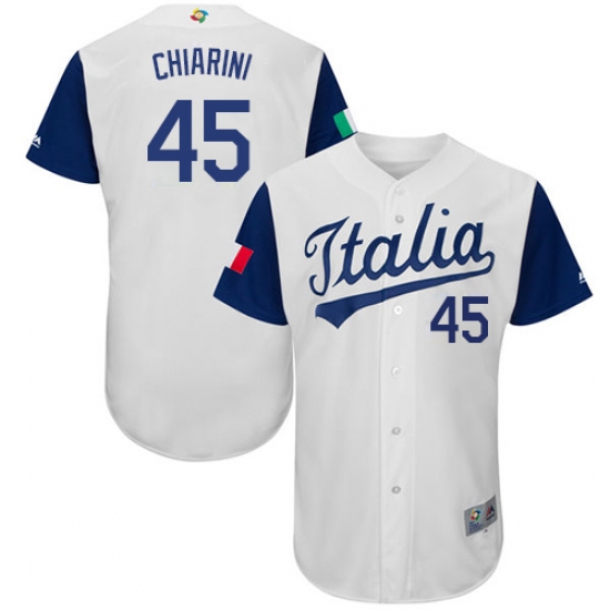 Men's Italy Baseball Majestic 45 Mario Chiarini White 2017 World Baseball Classic Authentic Team Jersey