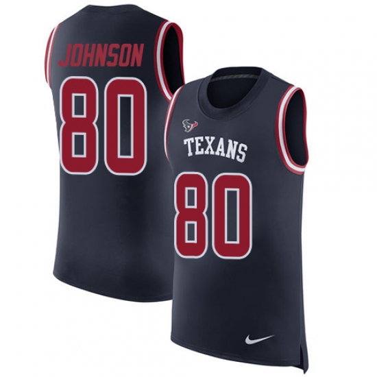 Men's Nike Houston Texans 80 Andre Johnson Limited Navy Blue Rush Player Name & Number Tank Top NFL Jersey