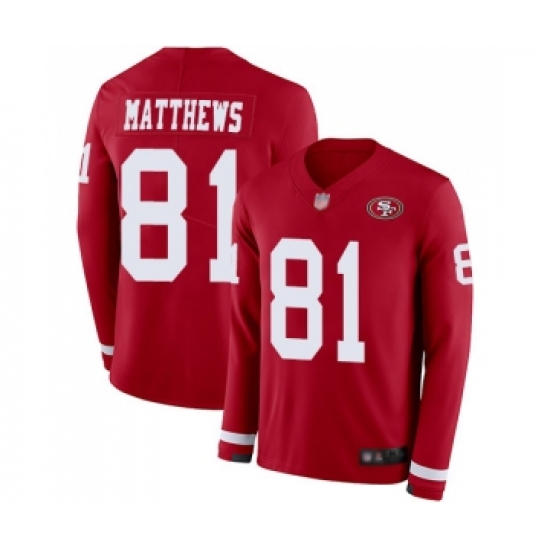 Men's San Francisco 49ers 81 Jordan Matthews Limited Red Therma Long Sleeve Football Jersey
