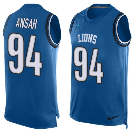 Men's Nike Detroit Lions 94 Ziggy Ansah Limited Light Blue Player Name & Number Tank Top NFL Jersey