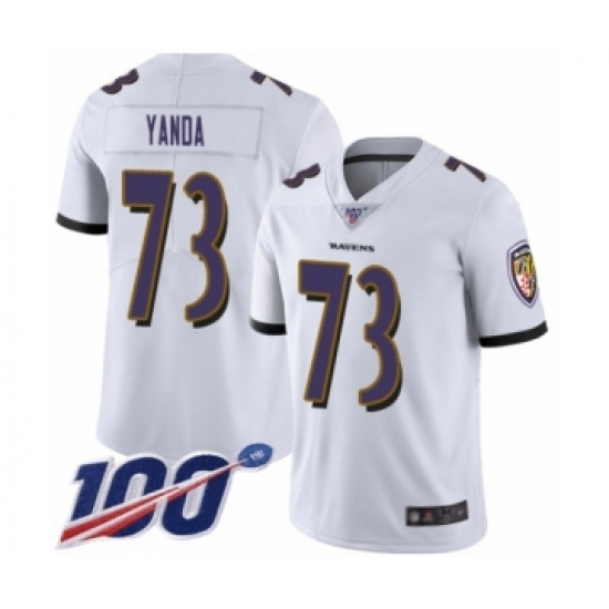 Men's Baltimore Ravens 73 Marshal Yanda White Vapor Untouchable Limited Player 100th Season Football Jersey