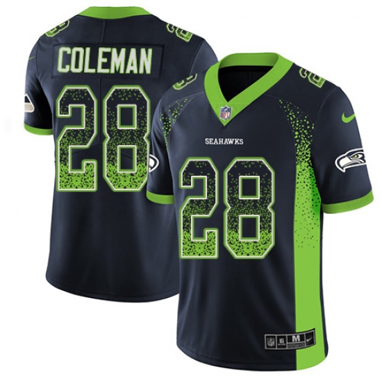 Youth Nike Seattle Seahawks 28 Justin Coleman Limited Navy Blue Rush Drift Fashion NFL Jersey