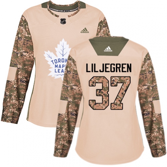 Women's Adidas Toronto Maple Leafs 37 Timothy Liljegren Authentic Camo Veterans Day Practice NHL Jersey