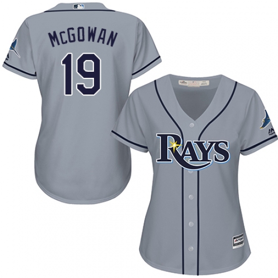 Women's Majestic Tampa Bay Rays 19 Dustin McGowan Replica Grey Road Cool Base MLB Jersey