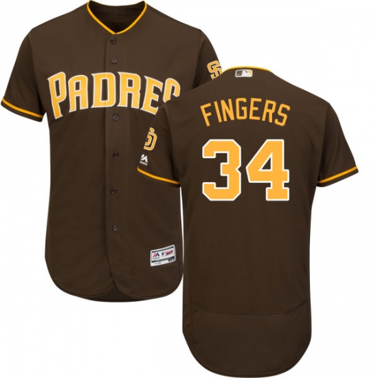 Men's Majestic San Diego Padres 34 Rollie Fingers Brown Alternate Flex Base Authentic Collection MLB Jersey