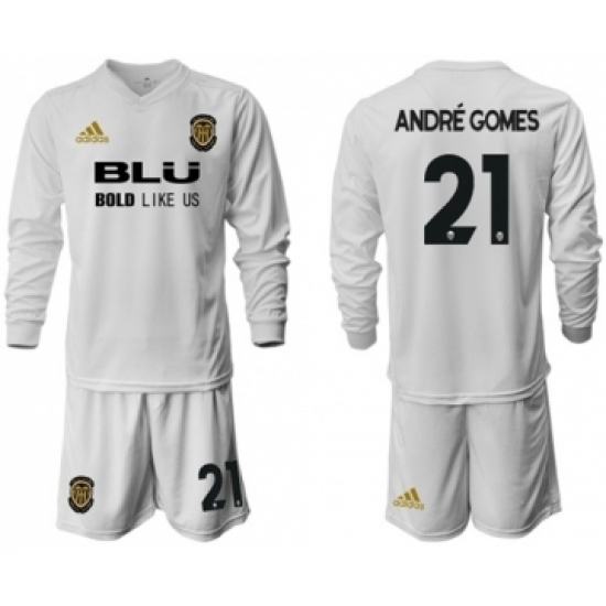 Valencia 21 Andre Gomes Home Long Sleeves Soccer Club Jersey