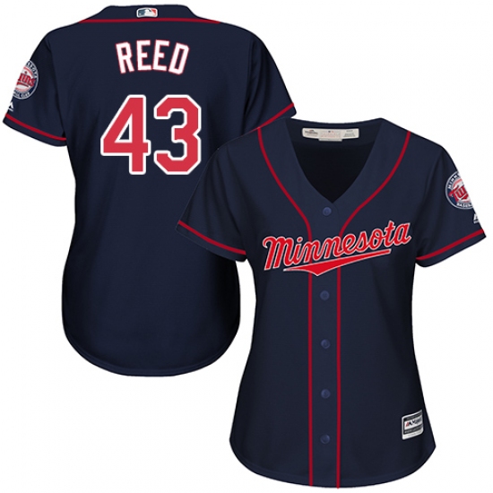 Women's Majestic Minnesota Twins 43 Addison Reed Authentic Navy Blue Alternate Road Cool Base MLB Jersey