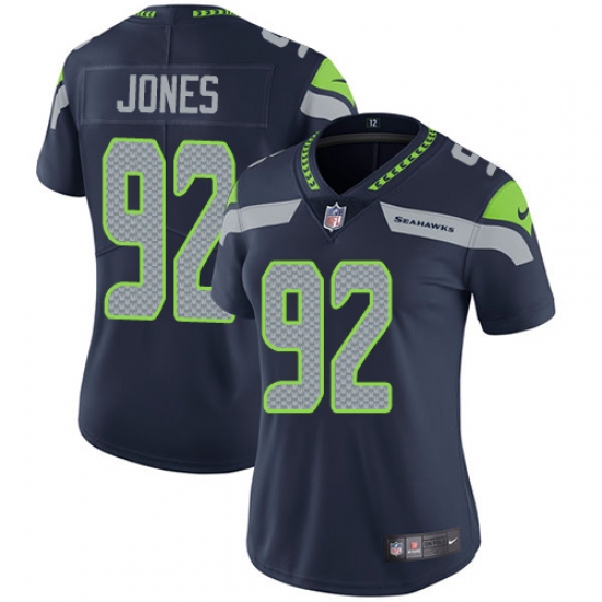 Women's Nike Seattle Seahawks 92 Nazair Jones Navy Blue Team Color Vapor Untouchable Elite Player NFL Jersey