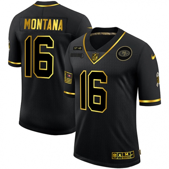 Men's San Francisco 49ers 16 Joe Montana Olive Gold Nike 2020 Salute To Service Limited Jersey