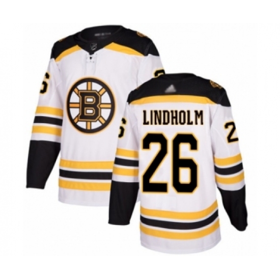 Men's Boston Bruins 26 Par Lindholm Authentic White Away Hockey Jersey